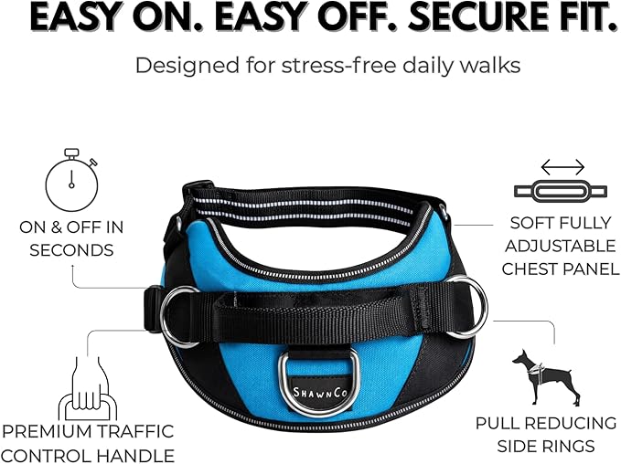 ShawnCo Essential Dog Harness, No-Pull Pet Vest with 3 Leash Clips, No Choke, Reflective, Adjustable and Padded, for Easy Walking and Training for Small, Medium and Large Dogs (Midnight, M)