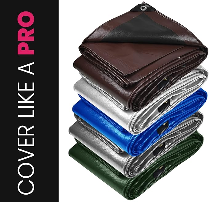 PROTARP Extreme Heavy Duty 22 Mil Tarp Cover, Waterproof, UV Resistant, Rip and Tear Proof, Poly Tarpaulin with Reinforced Edges for Roof, Camping, Patio, Pool, Boat. (Brown/Black 18′ X 24′)