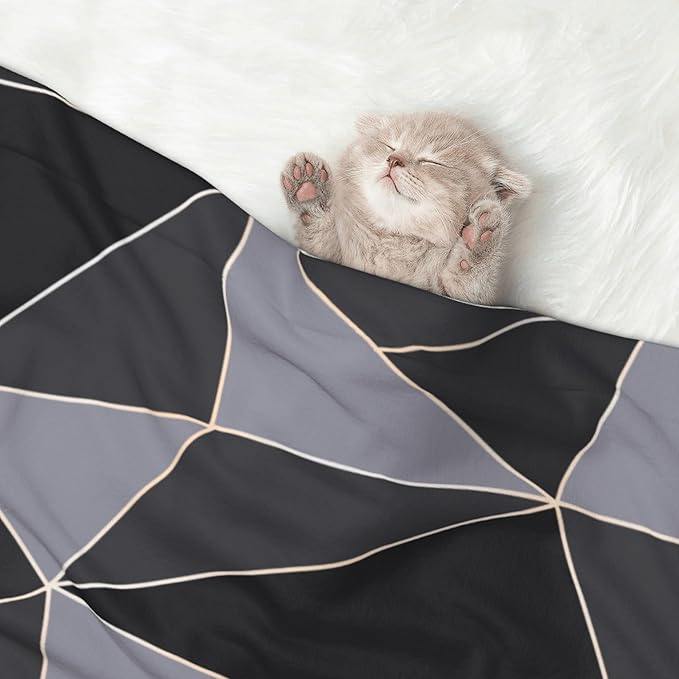 Black Grey Blanket for Pet - Striped Throw Blanket 40x30 Couch Blankets for Puppy Dogs Cats