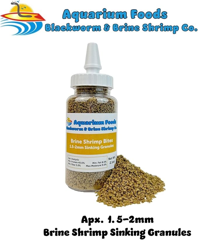 Aquatic Foods Inc. Brine Shrimp Sinking Bites for Guppies, Cichlids, Discus, Corys, Tetras, Bettas All Tropical Fish…2.1oz Squeeze Bottle
