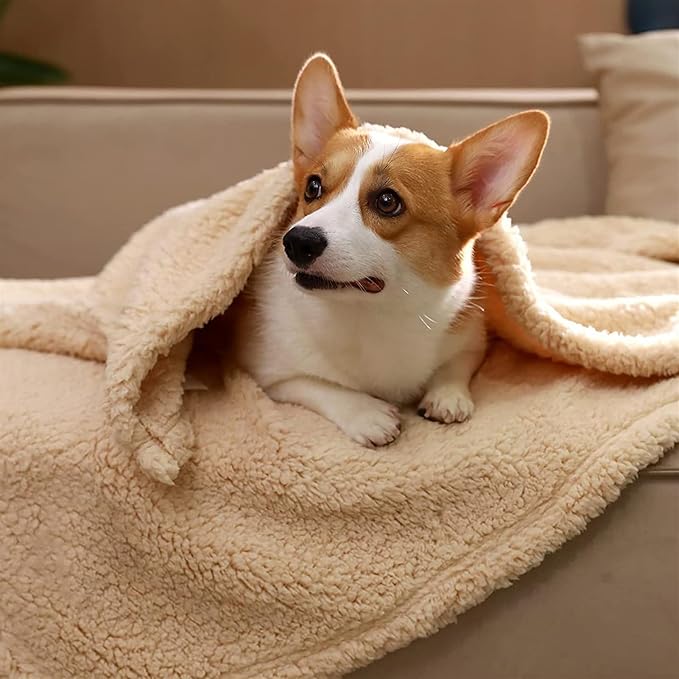 Pet Blankets for Couch Sofa Bed Dog Blankets Reversible Cat Blanket Soft Furniture Protector Cover for Small Medium Large Dogs Cats, Beige, 16 x 24 inches