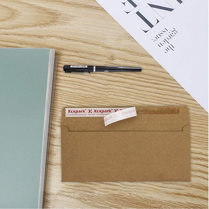 250 PCS Brown Self Seal Kraft 4-1/8 x 9-1/2 Inches Security Envelopes, Windowless, Invisible, Super Strong Quick Seal, Security Tint Pattern Secure