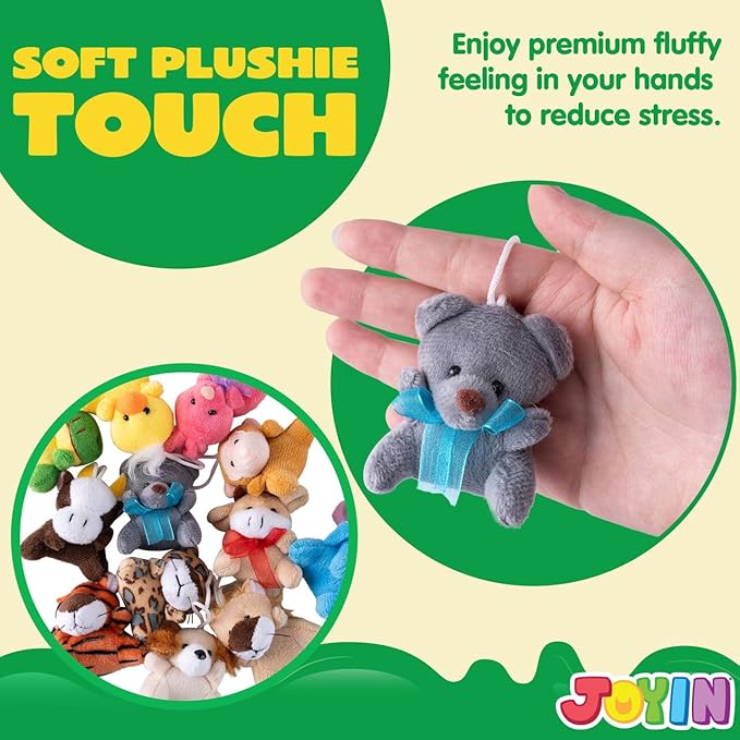 JOYIN 12 Pack Random Mini Animal Plush Toy Assortment (12 Units 3" Each),Bulk Stuffed Animals for Kids, Small Animals Plush Keychain Decoration, Carnival Prizes, Christmas Goodie Bags & Party Favors
