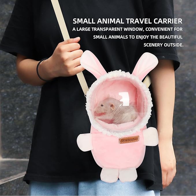 Sugar Glider Bonding Pouch Bonding Pouch Carry for Rat Syrian Hamster Hedgehog Small Pocket Pets, Gerbil Travel Bag Cute Bunny-Shaped Outing Bag with Large Transparent Window（Pink）
