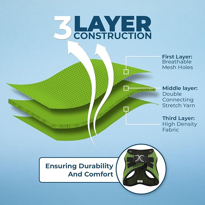 Best Pet Supplies - All Weather Mesh/Plush, Reflective, No Pull Harness for Small, Medium Dogs, Cats - Secure with Hook & Loop Fastener, Buckle, Double D-Rings - Lime Green 2-Tone, S