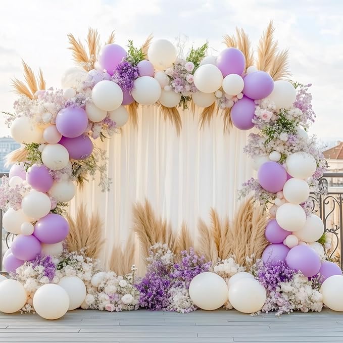 RUBFAC 129pcs Pastel Purple Balloon Arch Kit Different Sizes 18 12 10 5 Inches, Light Purple Lavender Balloons Garland for Birthday Baby Shower Gender Reveal Wedding Party Decoration
