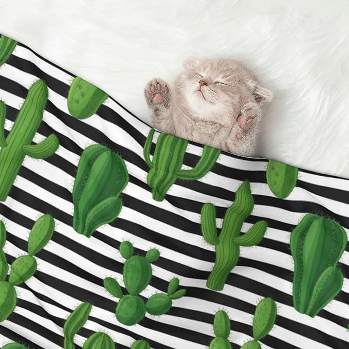 Pet Blanket for Travel and Home, Cactus and Stripes, Reversible Plush Dot Design with Soft Grip Texture on One Side Perfect for Car Seats Moving Vehicles