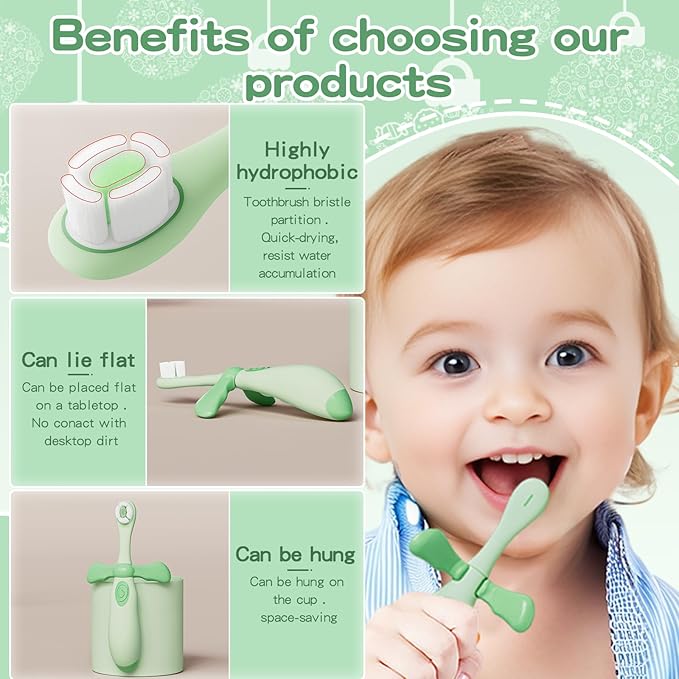 Kids Toothbrushes 2 Pack,Soft Bristle Toothbrushes for Baby 1-3 Years Old Cute Dinosaur Toothbrush for Toddlers Baby's First Training Toothbrush Anti-Strike Throat Not Easy to Shed Bristles