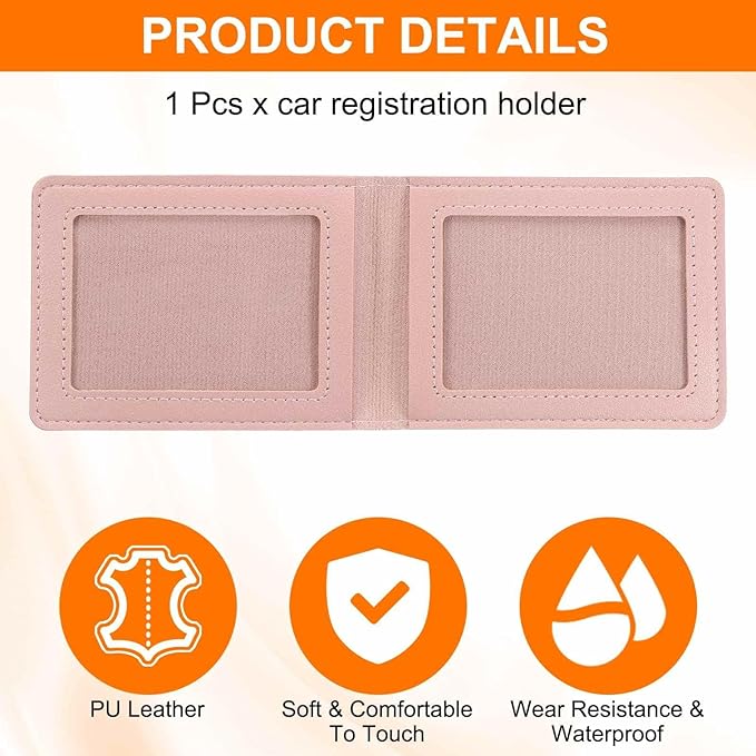 HARFINGTON Car Registration and Insurance Holder PU Leather Vehicle Glove Box Organizer Storage Accessories Car ID Holder with 2 Pockets for License ID Card Bank Card Documents, Pink