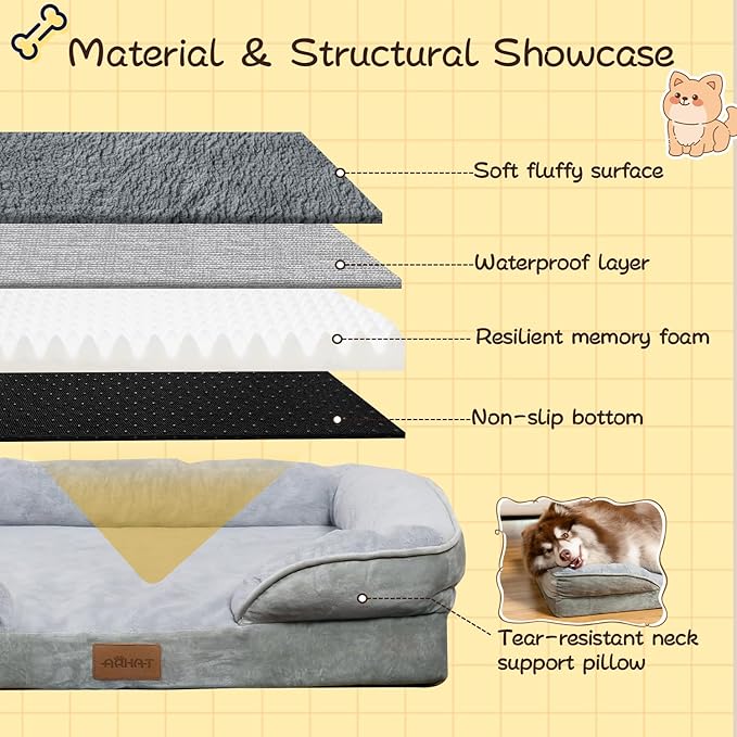 Orthopedic Dog Bed - Ultra - Supportive Egg Crate Foam, 100% Waterproof Interior, Easy - Clean Removable Cover, Heavy - Duty Tear - Resistant & Non - Slip for Extra - Large Dogs