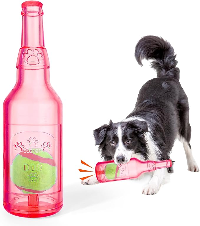 Mity rain Water Bottle Dog Toy - Dog Toys for Aggressive Chewers Cute Squeaky Dog Toys for Large/Medium/Small Dogs Interactive Dog Toys to Keep Them Busy Crunchnplay Bottle Toy (Red)