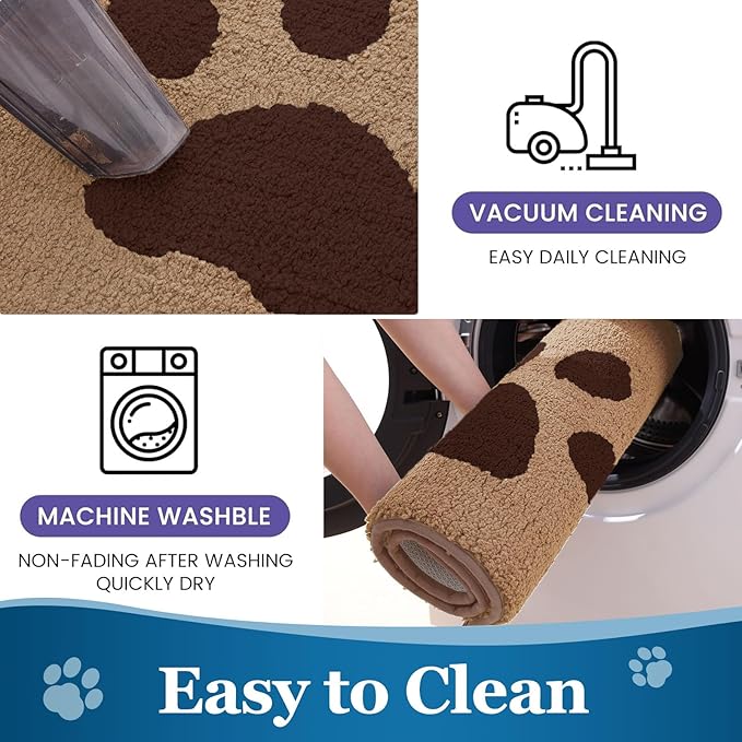 Buganda Dog Door Mat for Muddy Paws, Absorbent Dirt Trapper Washable Indoor Doormats, Non Slip Low-Profile Mud Mat for Dogs, Front Entrance Doormat for Inside Floor (59x24 Inches, Beige)