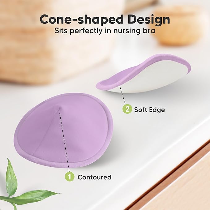 Organic Nursing Pads - 14 Washable Viscose Derived from Bamboo Breastfeeding Pads, Wash Bag, Reusable Breast Pads for Breastfeeding, Nipple Pads for Breastfeeding Essentials (Violet, L 4.8")