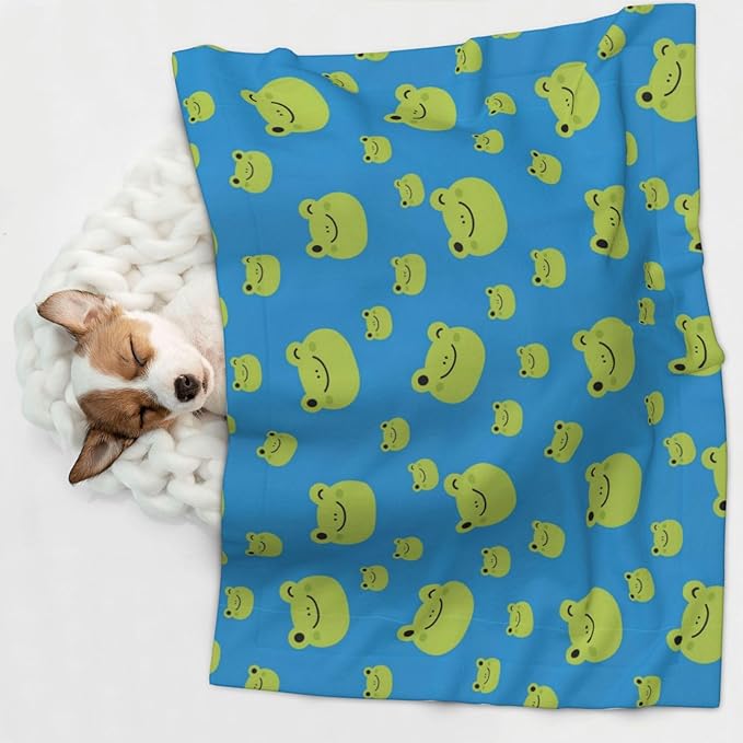 Reversible Plush Throw for Dogs and Cats, Colorful Pattern Adorable Frog Face Pattern, Double Sided Blanket with Nubby Dot Side and Sleek Side Ideal for Cuddling Nesting Security