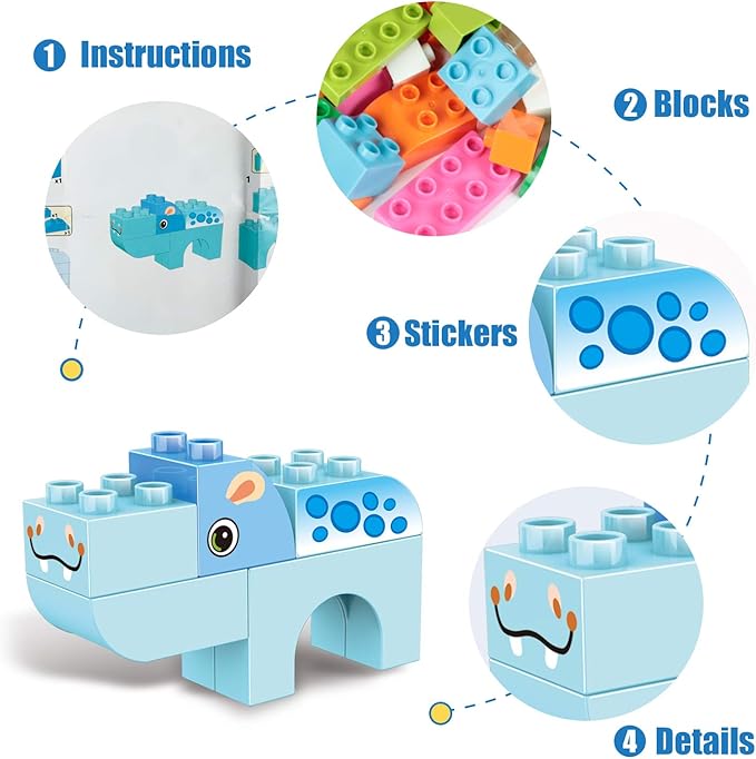 Animals Building Blocks Set, 122 Pieces Animal Building Toy Kit with Storage Box for Kids Ages 3 4 5 6 Years, Creative STEM Educational Preschool Toys for Toddlers Boys Girls Christmas Birthday Gift