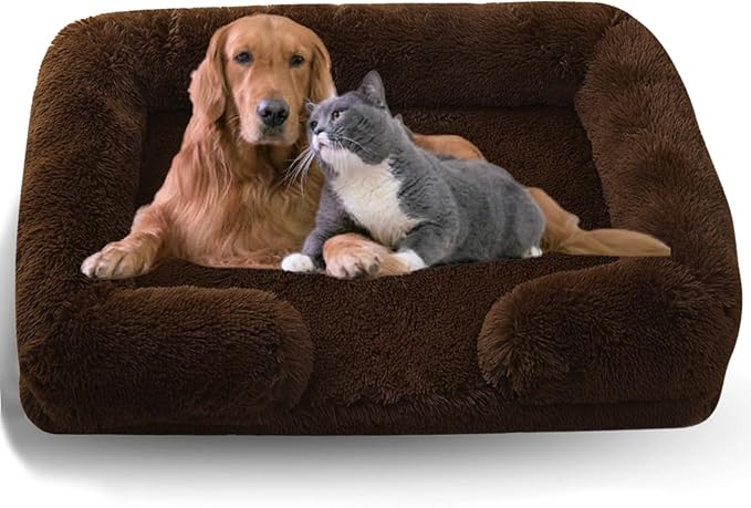 Dog Beds Medium Large Size Dog, Calming Dog Bed with Removable Washable Cover, Waterproof Lining and Nonskid Bottom(Coffee,L)