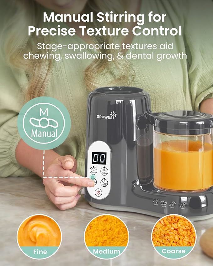GROWNSY Baby Food Maker with Steam Basket, One Step Baby Food Processor Steamer Puree Blender Grinder Mills Machine, Auto Cooking Grinding and Sterili-zing for Healthy Homemade Baby Food, Dark Grey