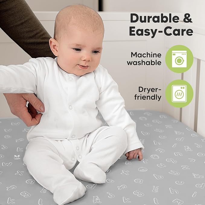 KeaBabies 2-Pack Organic Crib Sheets for Boys, Girls - 52x28 Fitted Crib Mattress Sheet Neutral, Breathable Jersey Cotton Cover for Baby Bed, Toddler Mattress, Soft & Cute Prints (ABC Land Cloud)