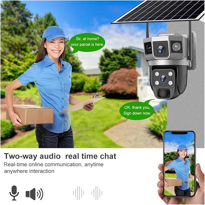 for Outdoor Camera Battery CCTV Monitor 4G SIM Card Network IP Security Pet Camera Motion Detection 3 Screen PTZ Camera(WiFi CCTV 64G Card)