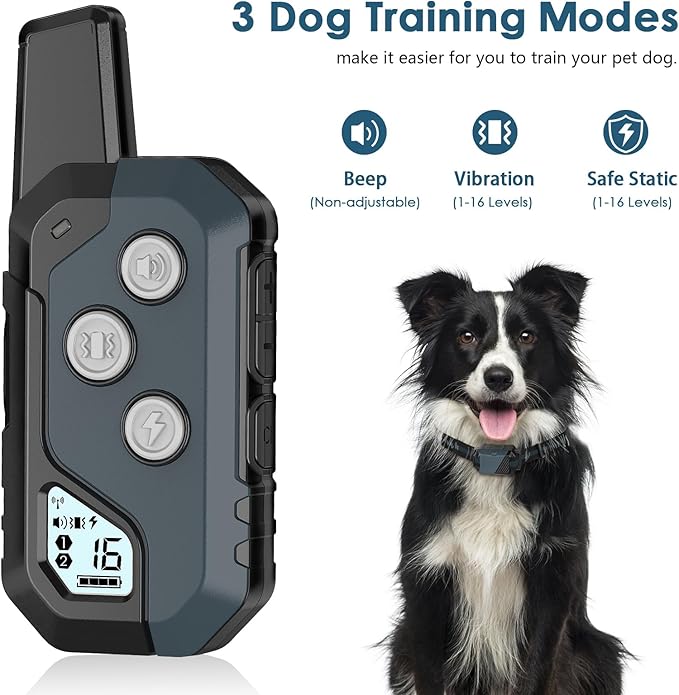 Shock Collar for Dogs, IP67 Waterproof Dog Training Collar with Remote, 3 Training Modes with Beep, Vibration, and Safe Static, Rechargeable E Collar for Large Medium