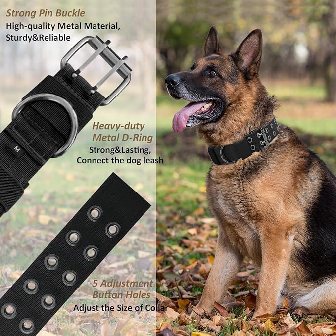 Tactical Dog Collar Military Adjustable Dog Collars Soft Nylon Training Collar with Patch Heavy Duty Metal Buckle Collars for Medium Large Dogs (Pink-1, M)