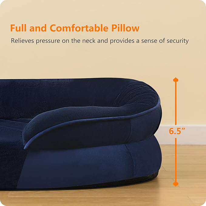 Dwanton Orthopedic Dog Bed for Large Dogs with Gel Memory Foam, Waterproof Dog Sofa, Washable Pet Bed with Four Sided Bolster Cushion, Removable Cover & Non-Slip Bottom, 42", Navy Blue