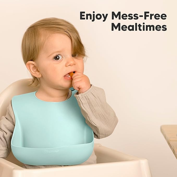 KeaBabies 2-Pack Silicone Baby Bibs for Eating - Sturdy Food-Grade Silicone Bibs for Babies Girl, Boy, Large Food Catcher, Clean & Put On Easily, Waterproof Toddler Feeding Essentials (Amaze)