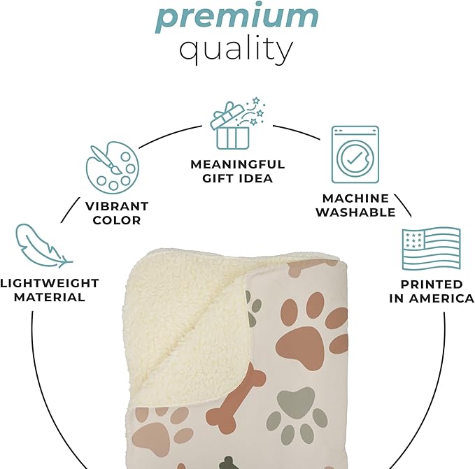 Cream Paw Print Sherpa Pet Lightweight Blanket - 50" x 60" - Fleece - Cute for Dogs - Gifts and Puppy Essentials - Printed in America