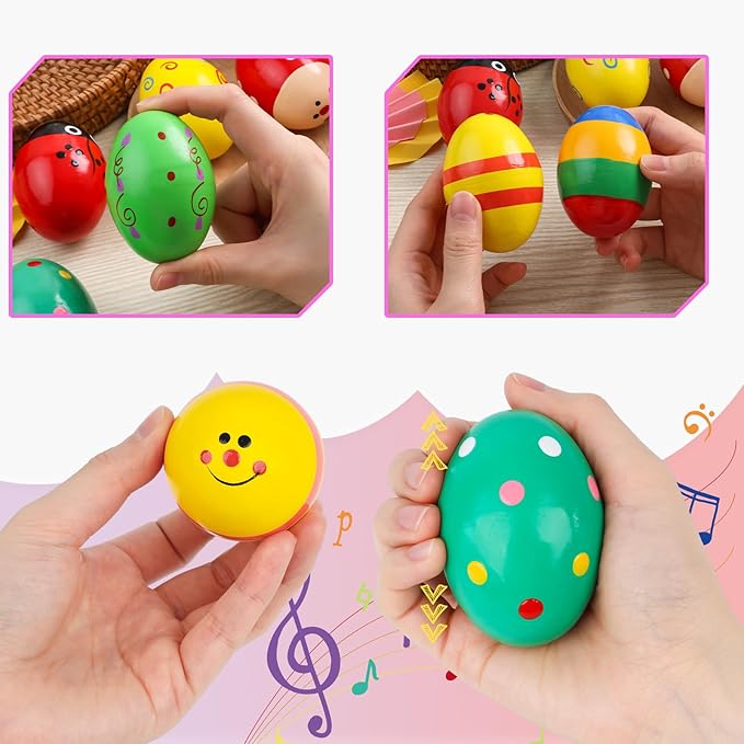 POPLAY 12PCS Wooden Percussion Musical Eggs Maracas Egg Shakers for Party Favors Classroom Prize Supplies Musical Instrument