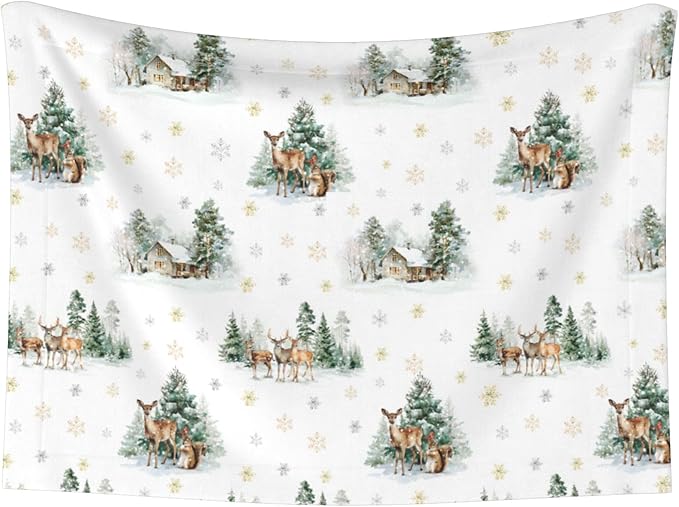 Cabin Blanket for Dogs Cats - Winter Throw Blanket 40x30 Moose Snowflake Pet Couch Blankets for Puppy