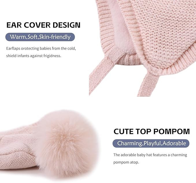 Basic Winter Baby Beanie Gloves Boys Girls Knitted Hat Pompom Kids Earflap Hats Warm Infant Toddler Beanie Mittens Set