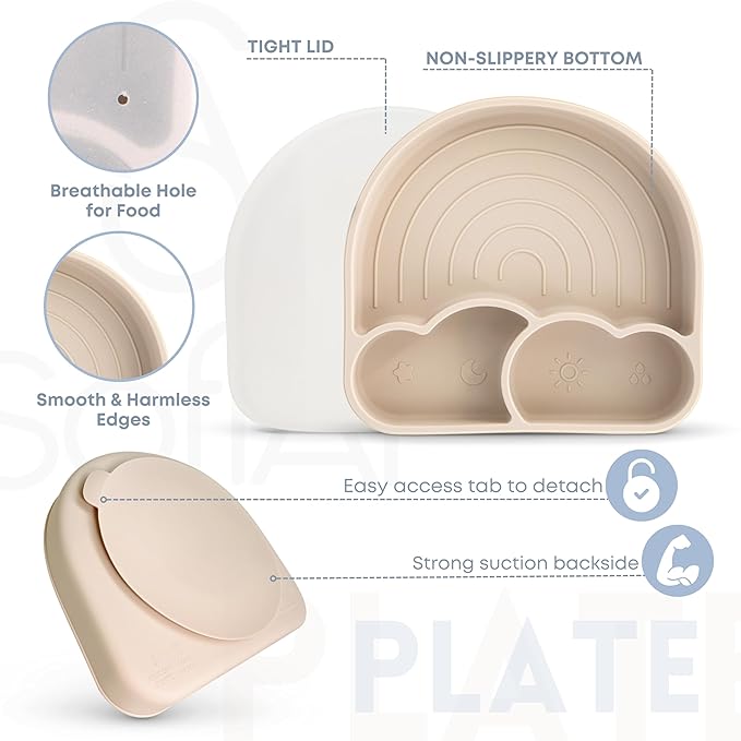 All In One Silicone Feeding Set - Safe for 6-12 Months - Non-Toxic Baby Led Weaning Supplies - Toddler Self Feeding Utensils - BPA-Free - Mess Free Essentials