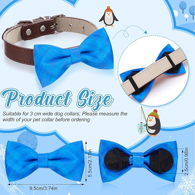 Hillban 50 Pcs Plaid Dog Bow Ties, Dog Collar Bowtie Attachments with Elastic Bands, Blue Check Bowknots for Pets, Grooming Accessories & Photo Props
