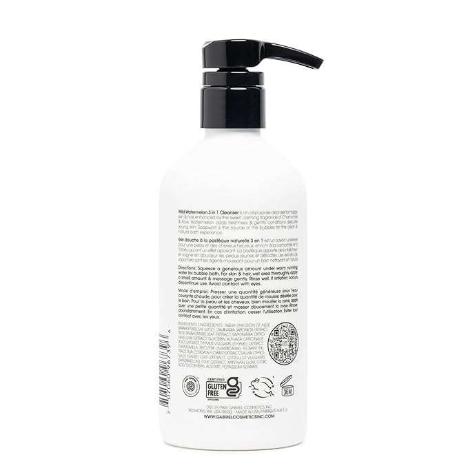 Gabriel Cosmetics Clean Kids Naturally Wild Watermelon 3-in-1 Shampoo, Cleanser & Bubble Bath (16 Fl Oz (1 Bottle), Watermelon 3-in-1)