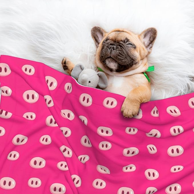 Pet Blanket for Couches and Beds, Cute Pig Nose Printed Pink, Reversible Double Sided Plush Design with Soft Bumpy Texture and Smooth Surface, Furniture Protector