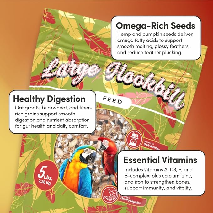 Mycelium Organic Large Hookbill Feed (5 LB Bag) | Balanced Bird Food for Large Pet Birds| High-Protein Seed Mix | Supports Energy & Digestion | USA-Grown, Non-GMO