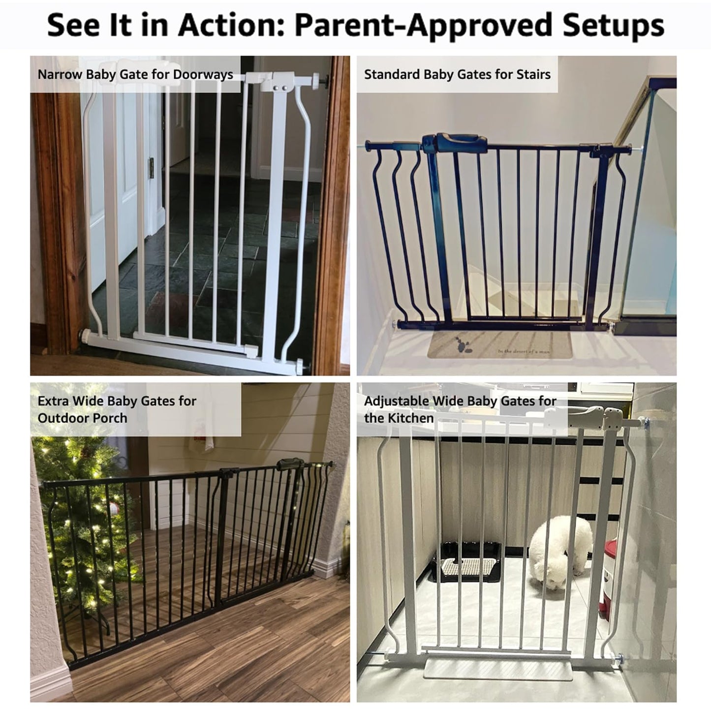 Extra Wide Baby Gate 53-57.5 Inch, Tension Mounted No Drilling, Auto Close Indoor Safety Gate for Stairs & Doorways - Metal Design for Kids and Pets, White