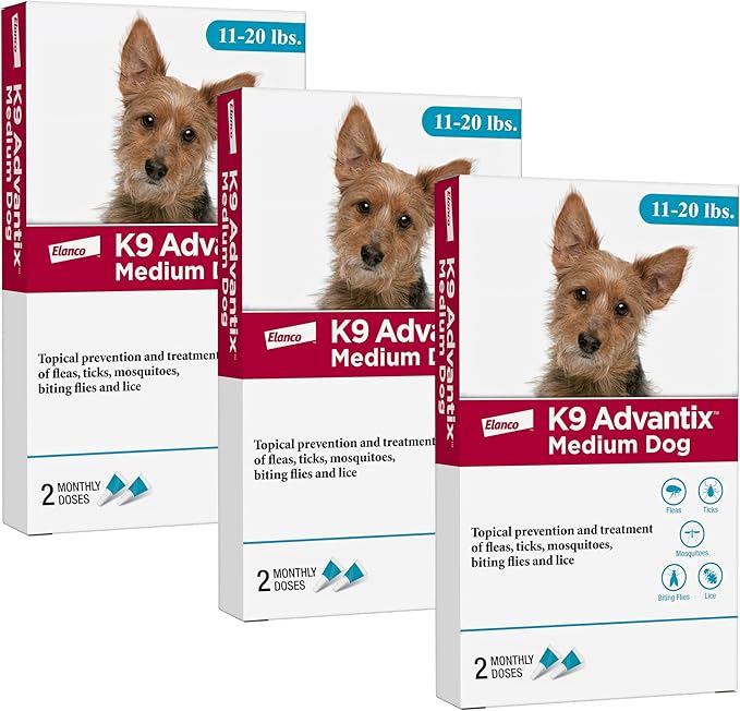 K9 Advantix Flea, Tick & Mosquito Prevention for Dogs 11-20 lbs. | Flea Drops for Medium Dogs | Apply Monthly | 2 Treatments (Pack of 3)