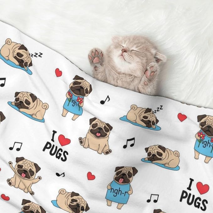 Two Sided Pet Cuddler Blanket for Anxiety Calming, Cute French Bulldog with Hearts, Reversible Plush Design with Bubble Dot Pattern Provides Familiar Surface Anywhere