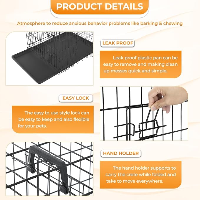 PayLessHere Medium Dog Crate Kennel 30 inches Metal Dog Cage Double-Door Folding Travel Indoor Outdoor Puppy Playpen with Divider and Handle Plastic Tray,Black
