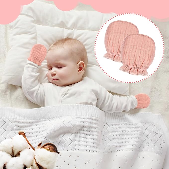 8 Pairs Newborn Baby Muslin Mittens 0-6 Months No Scratch Elastic Wrist Soft Breathable Gloves Bulk Cotton for Infant