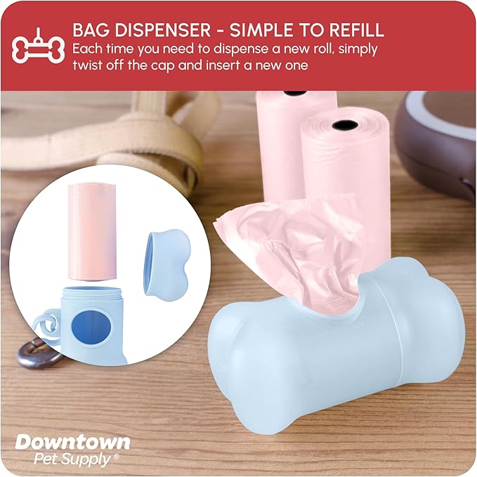 Downtown Pet Supply Scented Poop Bags for Dogs with Dispenser, 1000 Count - Leak-Proof Dog Waste Bags and Bone-Shaped Dog Poop Bags Holder for Leash - Lavender Scented, 12.5" x 8.5"