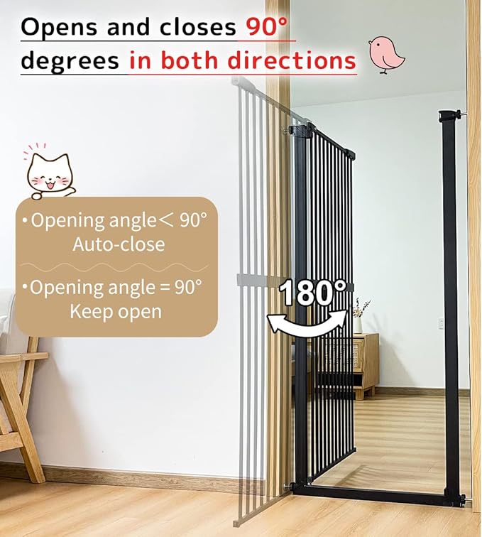 Lumizone Extra Tall Cat Gate 61.02" High Pressure Mounted Extra Wide 30.12"-34.05" (17Sizes) 1.37" Gap No Drilling Auto-Close Tall Pet Gate for Dogs (Black, 30.12"-34.05" W)