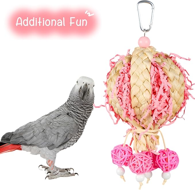Bird Toys Foraging Shredder Hanging Toys Rope Perch with Bell Parakeet Toy Parrot Swing Climbing Standing Toys Bird Cage Accessories for Conure Cockatiel Budgies Lovebird, Pink, 1 Pack