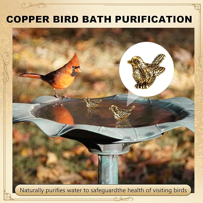 4 Pcs Mini Bird Shape Copper Bath Disk Ornaments Copper Bird Bath Purification Disks Birdbath Cleaner Single 0. 6 oz Weight Universal Fit for Outdoor Birdbaths, Bowl