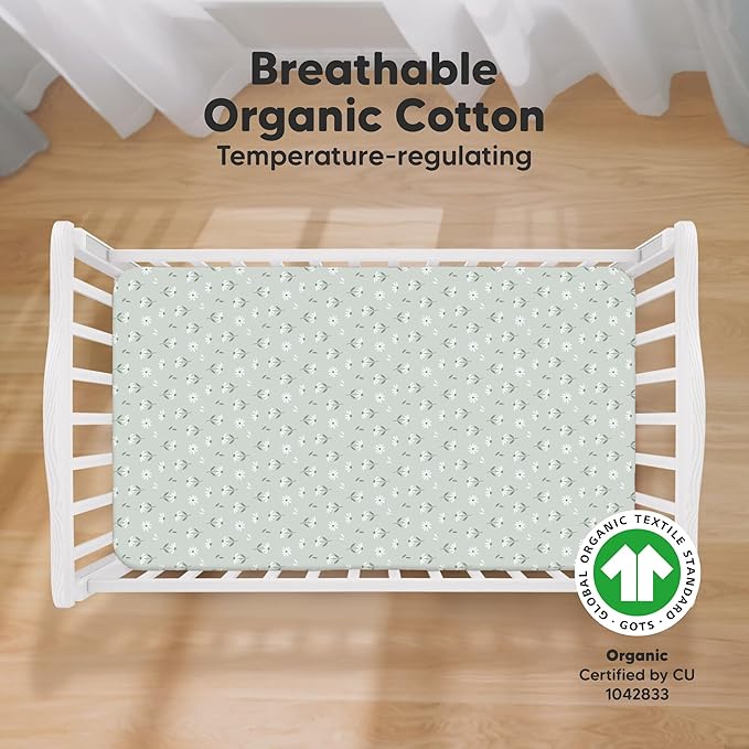 KeaBabies 2-Pack Organic Crib Sheets for Boys, Girls - 52x28 Fitted Crib Mattress Sheet Neutral, Breathable Jersey Cotton Cover for Baby Bed, Toddler Mattress, Soft & Cute Prints (Daisies)