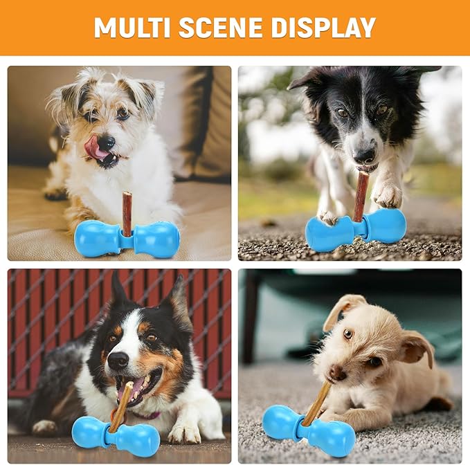 Bully Stick Holder - Improved Dog Treat Chew Holder,Fits Various Bully Sticks,Durable Safety Hold Device to Prevent Swallowed Ends and Choking, Large/Blue.