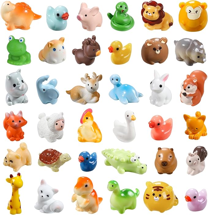 DIYDEC 40pcs Mini Resin Animal 40 Styles Tiny Resin Animals Miniature Little Small Animal Figures Bulk for Micro Fairy Garden Landscape Accessories Dollhouse Hide Crafts Decor Aquarium Toys