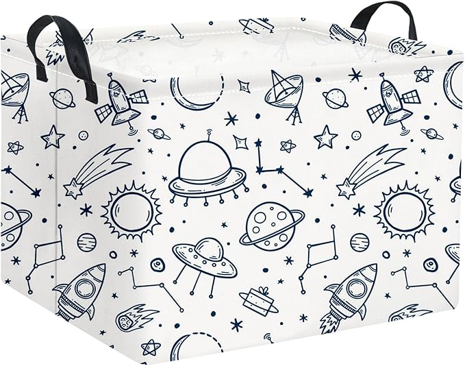 HIYAGON Rectangular Space Basket for Boys Kids Baby Storage Basket Storage Bin Organizer Box Room Decor(Spaceships)
