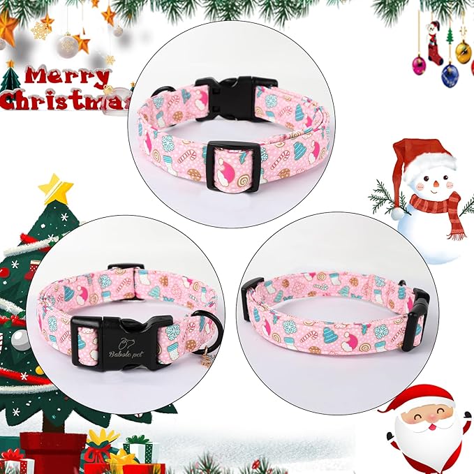 Christmas Dog Collar for Giant Large Dogs - Cute Snowflake Print Pink Christmas Collars for Dogs, Soft Adjustable Winter Holiday Dog Collars with Quick Release Buckle XL
